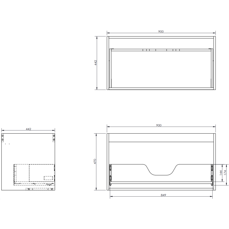 Mexen Orio szafka łazienkowa podumywalkowa 90 cm z blatem, 1 szuflada, czarna mat - 91A10-09047-1-BFC71