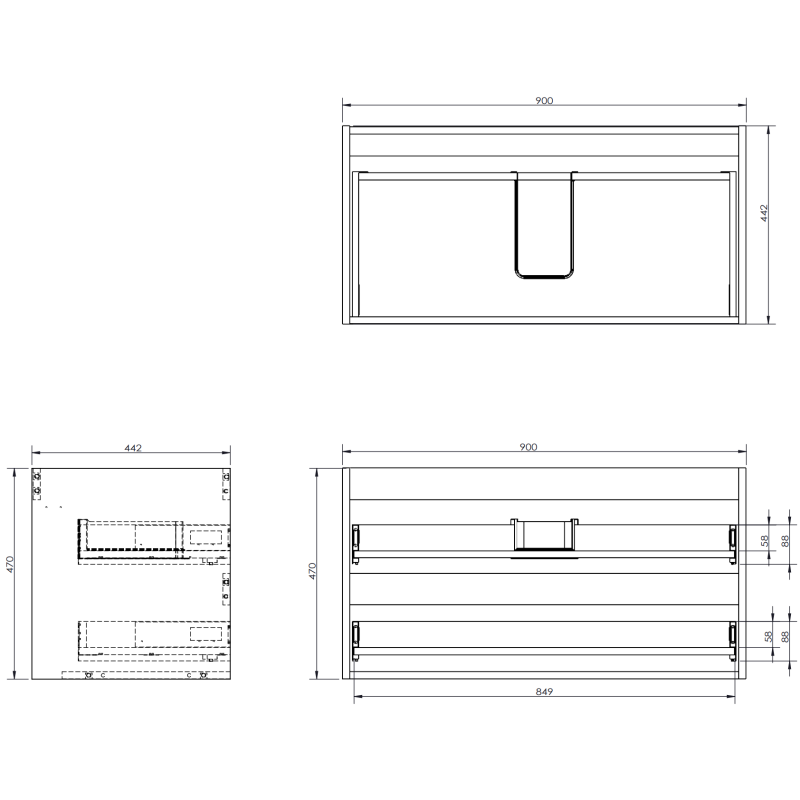 Mexen Orio szafka łazienkowa podumywalkowa 90 cm z blatem, 2 szuflady, grafit mat - 91A10-09047-2-BFFC66