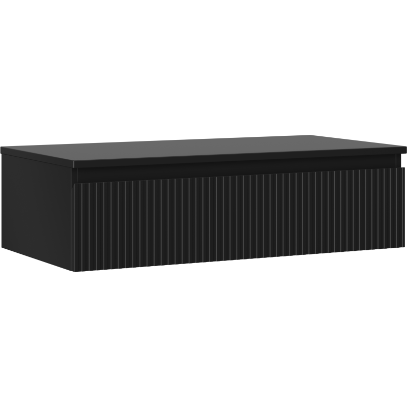 Mexen Rivel szafka łazienkowa podumywalkowa 90 cm z blatem, 1 szuflada, ryflowana , czarna mat - 91A20-09023-1-BFC71