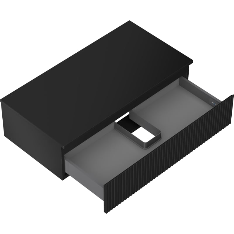 Mexen Rivel szafka łazienkowa podumywalkowa 90 cm z blatem, 1 szuflada, ryflowana , czarna mat - 91A20-09023-1-BFC71