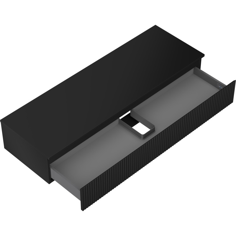 Mexen Rivel szafka łazienkowa podumywalkowa 140 cm z blatem, 1 szuflada, ryflowana , czarna mat - 91A20-14023-1-BFC71