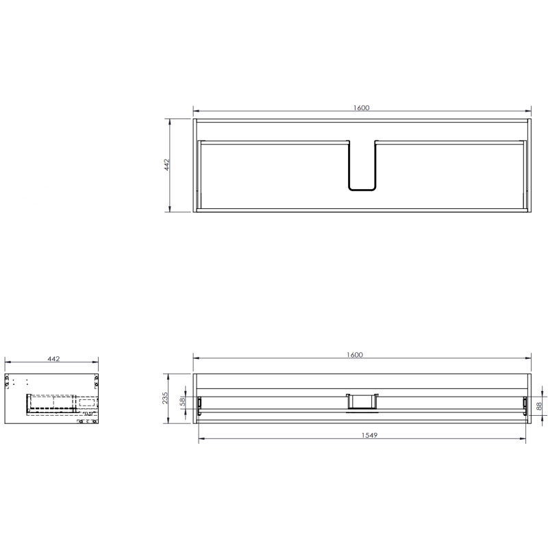 Mexen Rivel szafka łazienkowa podumywalkowa 160 cm z blatem, 1 szuflada, ryflowana , czarna mat - 91A20-16023-1-BFC71