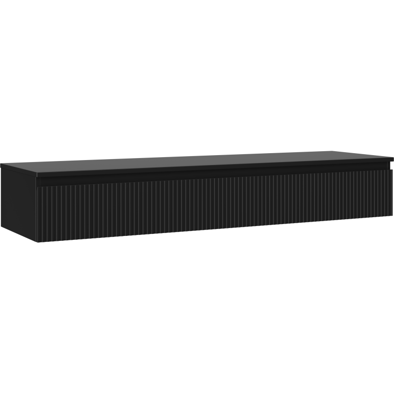 Mexen Rivel szafka łazienkowa podumywalkowa 160 cm z blatem, 1 szuflada, ryflowana , czarna mat - 91A20-16023-1-BFC71
