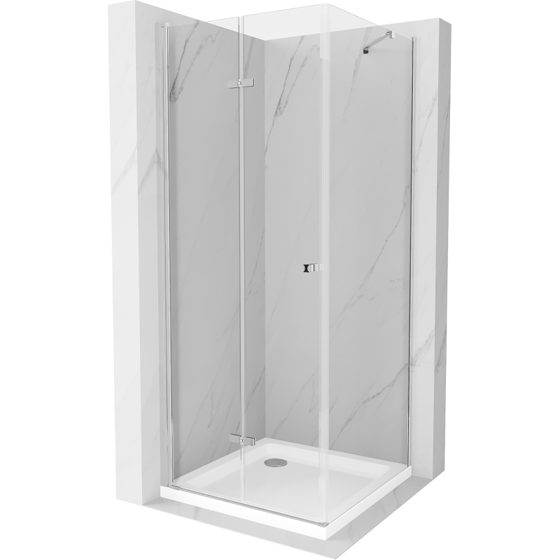 Mexen Lima kabina prysznicowa składana 100 x 100 cm, transparent, chrom + brodzik Flat - 856-100-100-01-00-4010