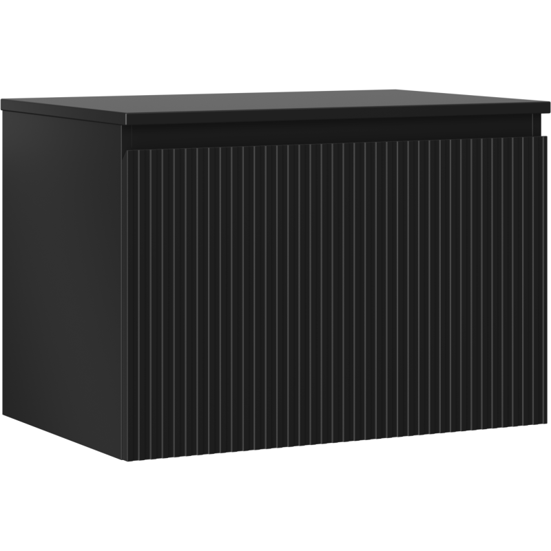 Mexen Rivel szafka łazienkowa podumywalkowa 70 cm z blatem, 1 szuflada, ryflowana , czarna mat - 91A20-07047-1-BFC71