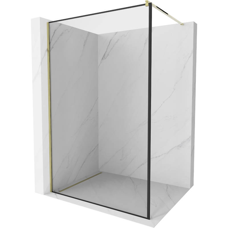 Mexen Kioto ścianka prysznicowa Walk-in 130 x 200 cm, czarna ramka 8 mm, złota - 800-130-101-50-70