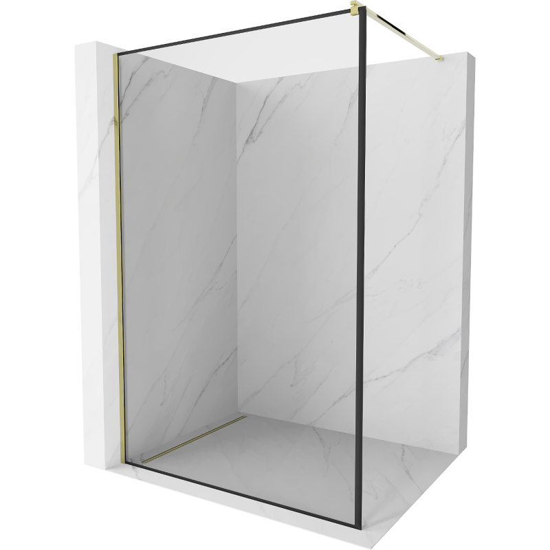 Mexen Kioto ścianka prysznicowa Walk-in 140 x 200 cm, czarna ramka 8 mm, złota - 800-140-101-50-70
