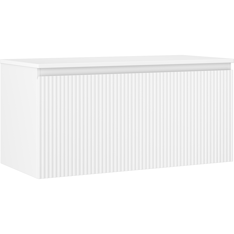 Mexen Rivel szafka łazienkowa podumywalkowa 100 cm z blatem, 1 szuflada, ryflowana , biała mat - 91A20-10047-1-BFC01