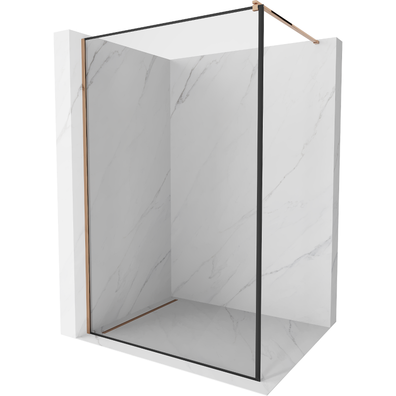 Mexen Kioto ścianka prysznicowa Walk-in 70 x 200 cm, czarna ramka 8 mm, różowe złoto - 800-070-101-60-70