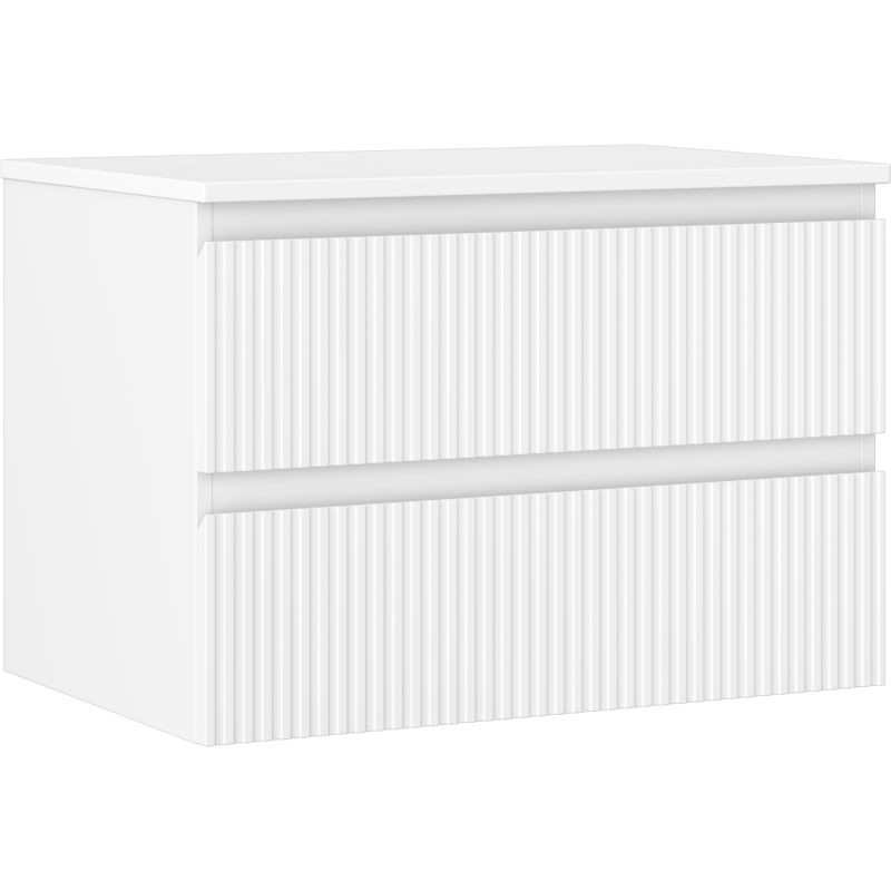 Mexen Rivel szafka łazienkowa podumywalkowa 70 cm z blatem, 2 szuflady, ryflowana , biała mat - 91A20-07047-2-BFFC01