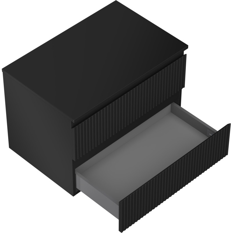 Mexen Rivel szafka łazienkowa podumywalkowa 70 cm z blatem, 2 szuflady, ryflowana , czarna mat - 91A20-07047-2-BFFC71