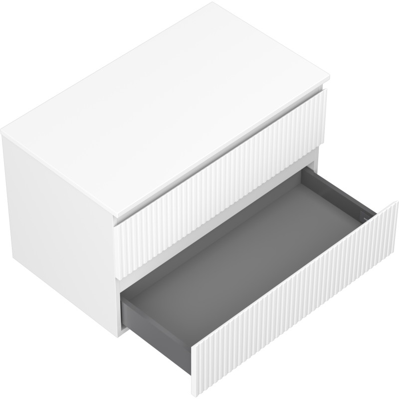 Mexen Rivel szafka łazienkowa podumywalkowa 80 cm z blatem, 2 szuflady, ryflowana , biała mat - 91A20-08047-2-BFFC01