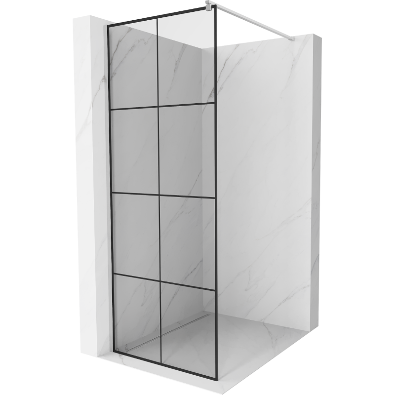 Mexen Kioto ścianka prysznicowa Walk-in 90 x 200 cm, czarna kratka 8 mm, chrom - 800-090-101-01-77