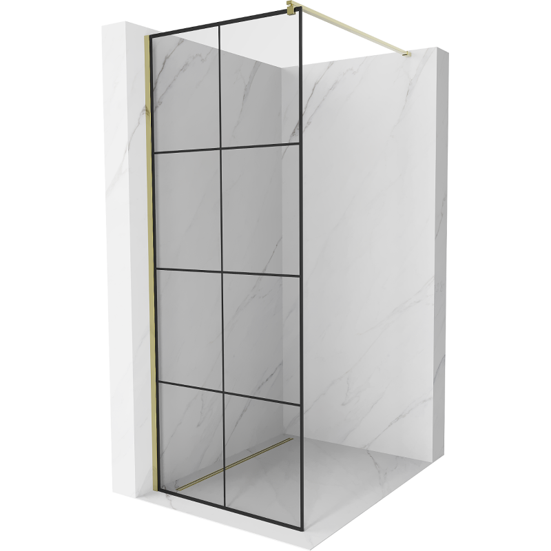 Mexen Kioto ścianka prysznicowa Walk-in 70 x 200 cm, czarna kratka 8 mm, złota - 800-070-101-50-77