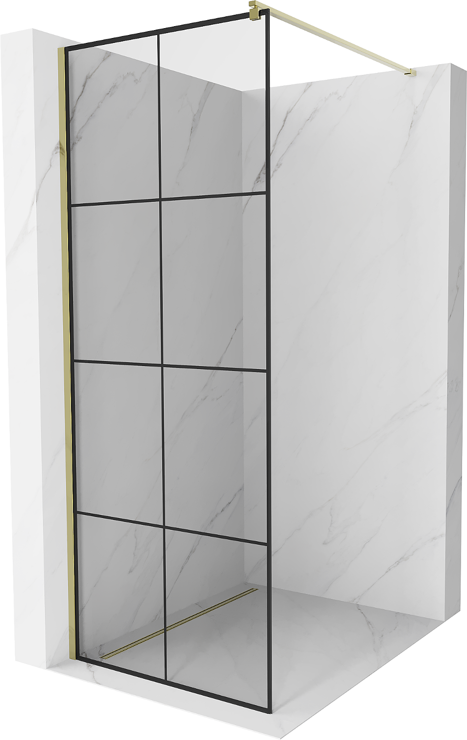 Mexen Kioto ścianka prysznicowa 80 x 200 cm, transparent/czarny wzór 8 mm, złota - 800-080-101-50-77