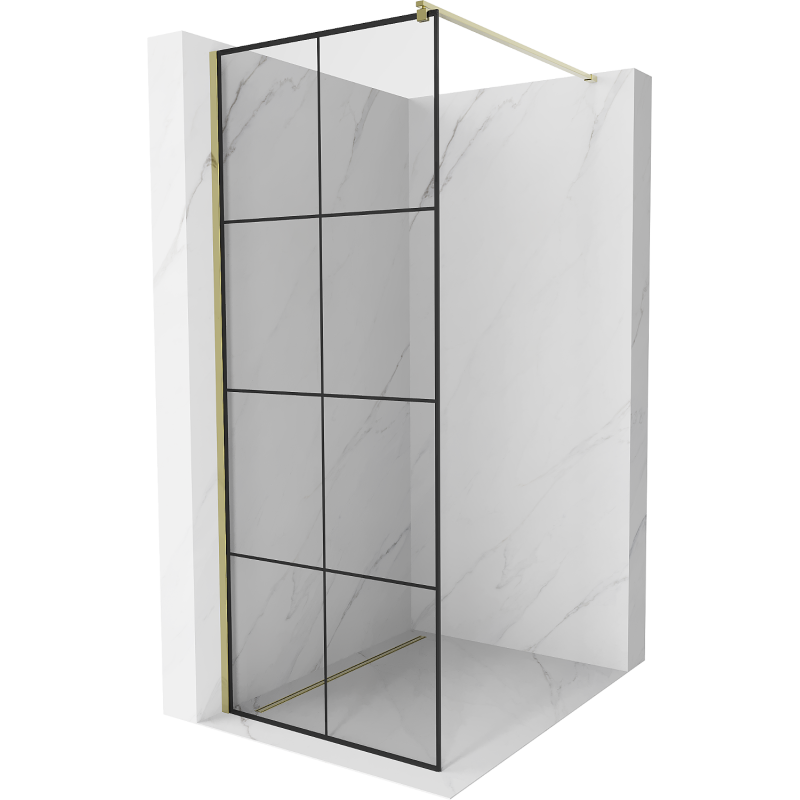 Mexen Kioto ścianka prysznicowa Walk-in 90 x 200 cm, czarna kratka 8 mm, złota - 800-090-101-50-77