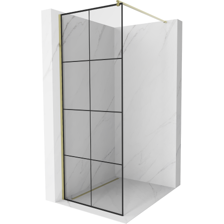 Mexen Kioto ścianka prysznicowa Walk-in 90 x 200 cm, czarna kratka 8 mm, złota - 800-090-101-50-77
