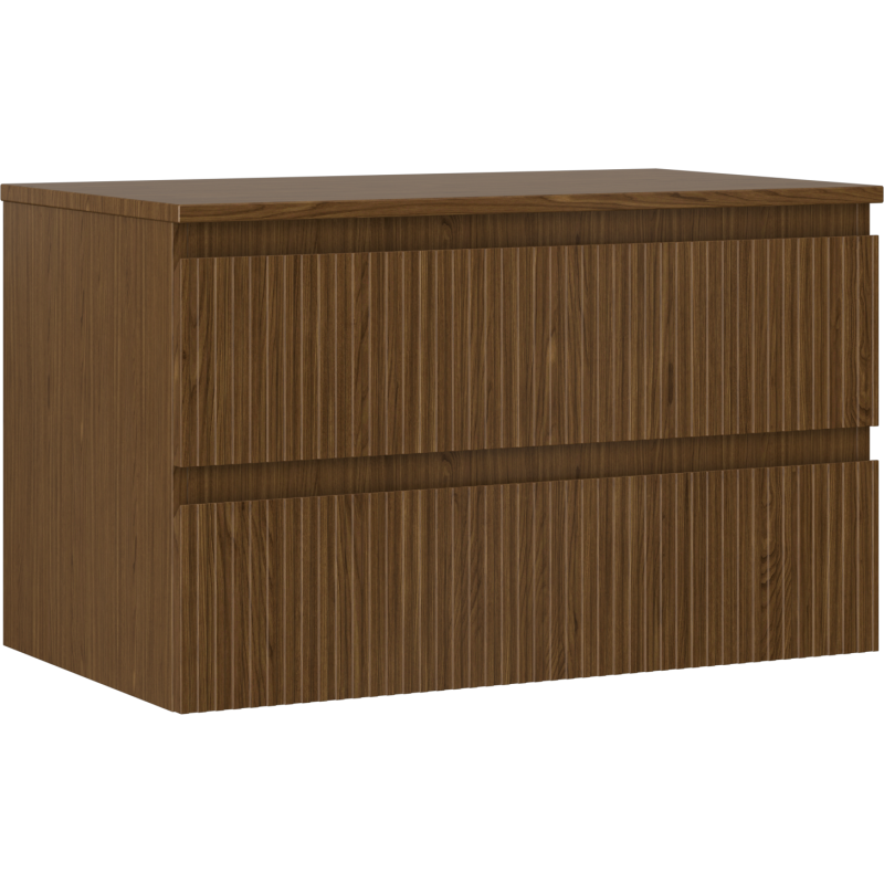 Mexen Rivel szafka łazienkowa podumywalkowa 80 cm z blatem, 2 szuflady, ryflowana , orzech - 91A20-08047-2-BFFC86