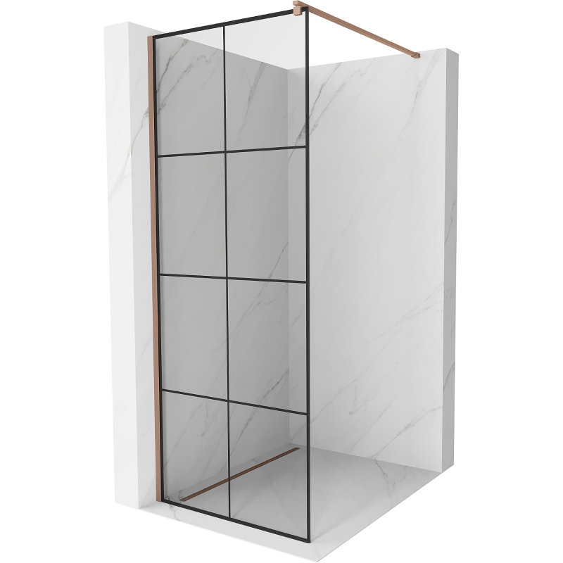 Mexen Kioto ścianka prysznicowa Walk-in 80 x 200 cm, czarna kratka 8 mm, różowe złoto - 800-080-101-60-77
