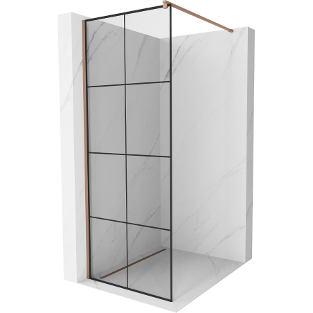 Mexen Kioto ścianka prysznicowa Walk-in 80 x 200 cm, czarna kratka 8 mm, różowe złoto - 800-080-101-60-77