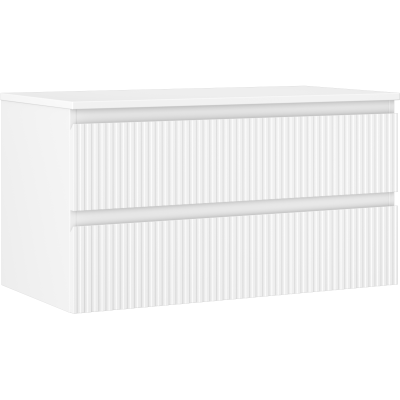 Mexen Rivel szafka łazienkowa podumywalkowa 90 cm z blatem, 2 szuflady, ryflowana , biała mat - 91A20-09047-2-BFFC01