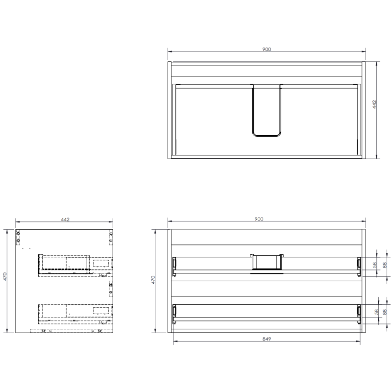 Mexen Rivel szafka łazienkowa podumywalkowa 90 cm z blatem, 2 szuflady, ryflowana , biała mat - 91A20-09047-2-BFFC01