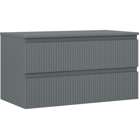 Mexen Rivel szafka łazienkowa podumywalkowa 90 cm z blatem, 2 szuflady, ryflowana , grafit mat - 91A20-09047-2-BFFC66