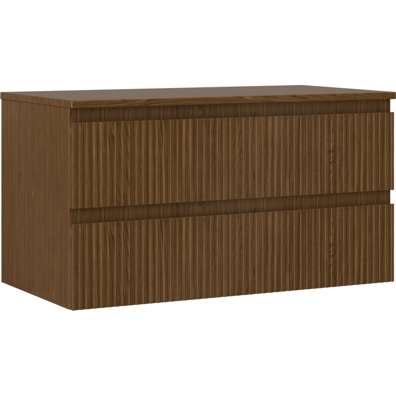 Mexen Rivel szafka łazienkowa podumywalkowa 90 cm z blatem, 2 szuflady, ryflowana , orzech - 91A20-09047-2-BFFC86