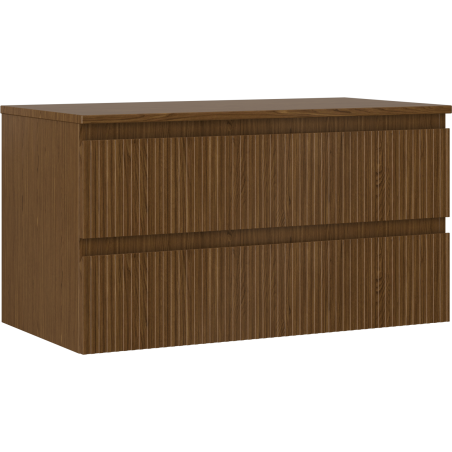 Mexen Rivel szafka łazienkowa podumywalkowa 90 cm z blatem, 2 szuflady, ryflowana , orzech - 91A20-09047-2-BFFC86