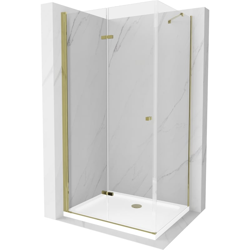 Mexen Lima kabina prysznicowa składana 80 x 100 cm, transparent, złota + brodzik Flat - 856-080-100-50-00-4010