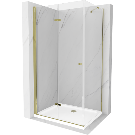 Mexen Lima kabina prysznicowa składana 90 x 80 cm, transparent, złota + brodzik Flat - 856-090-080-50-00-4010