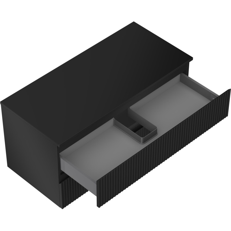 Mexen Rivel szafka łazienkowa podumywalkowa 100 cm z blatem, 2 szuflady, ryflowana , czarna mat - 91A20-10047-2-BFFC71