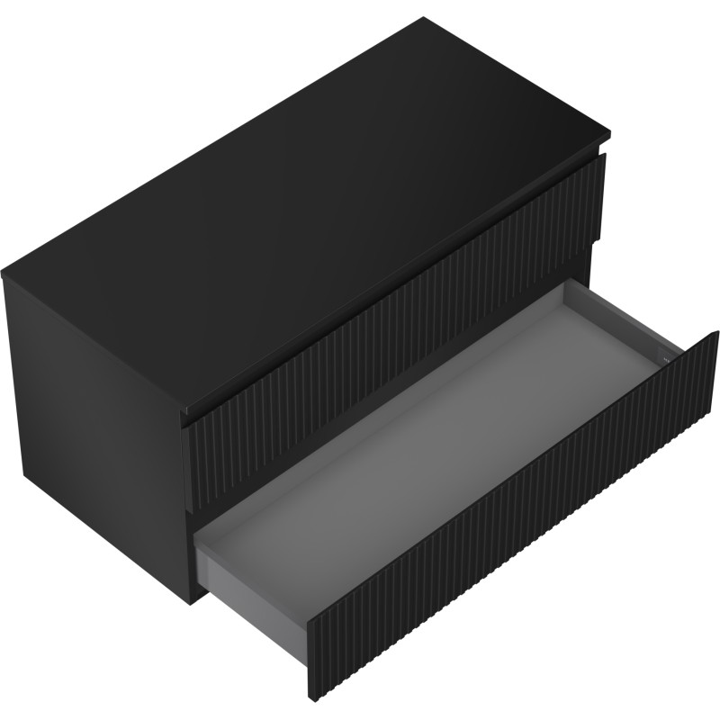 Mexen Rivel szafka łazienkowa podumywalkowa 100 cm z blatem, 2 szuflady, ryflowana , czarna mat - 91A20-10047-2-BFFC71
