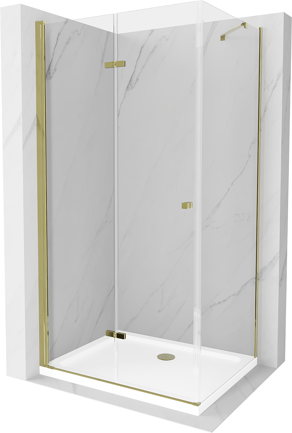 Mexen Lima kabina prysznicowa składana 90 x 100 cm, transparent, złota + brodzik Flat - 856-090-100-50-00-4010