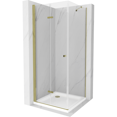 Mexen Lima kabina prysznicowa składana 100 x 100 cm, transparent, złota + brodzik Flat - 856-100-100-50-00-4010
