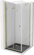 Mexen Lima kabina prysznicowa składana 80 x 80 cm, transparent, złota + brodzik Flat, czarny - 856-080-080-50-00-4070G