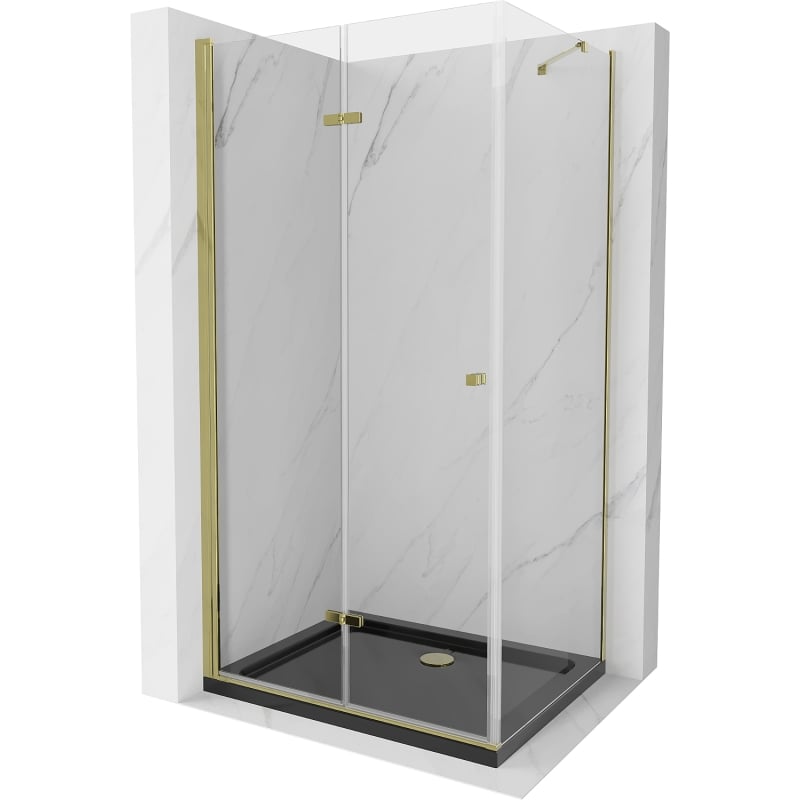 Mexen Lima kabina prysznicowa składana 100 x 80 cm, transparent, złota + brodzik Flat, czarny - 856-100-080-50-00-4070G