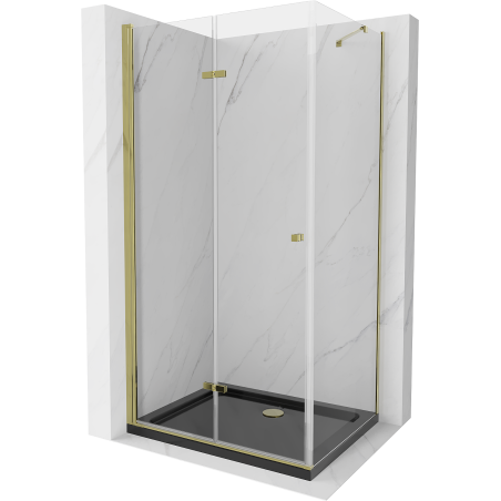 Mexen Lima kabina prysznicowa składana 100 x 90 cm, transparent, złota + brodzik Flat, czarny - 856-100-090-50-00-4070G