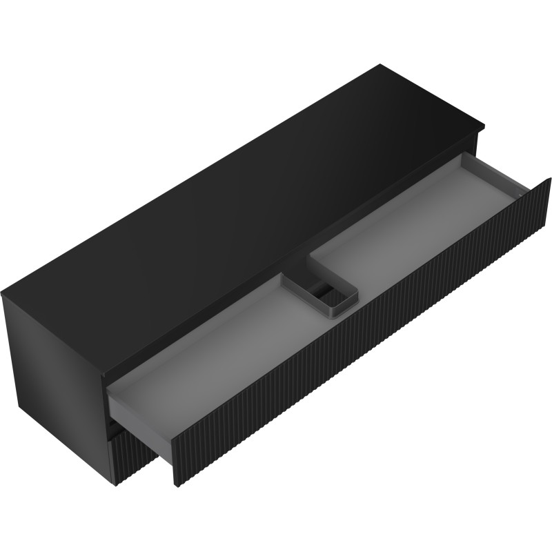 Mexen Rivel szafka łazienkowa podumywalkowa 160 cm z blatem, 2 szuflady, ryflowana , czarna mat - 91A20-16047-2-BFFC71