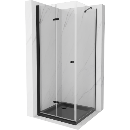 Mexen Lima kabina prysznicowa składana 80 x 80 cm, transparent, czarna + brodzik Flat, czarny - 856-080-080-70-00-4070B