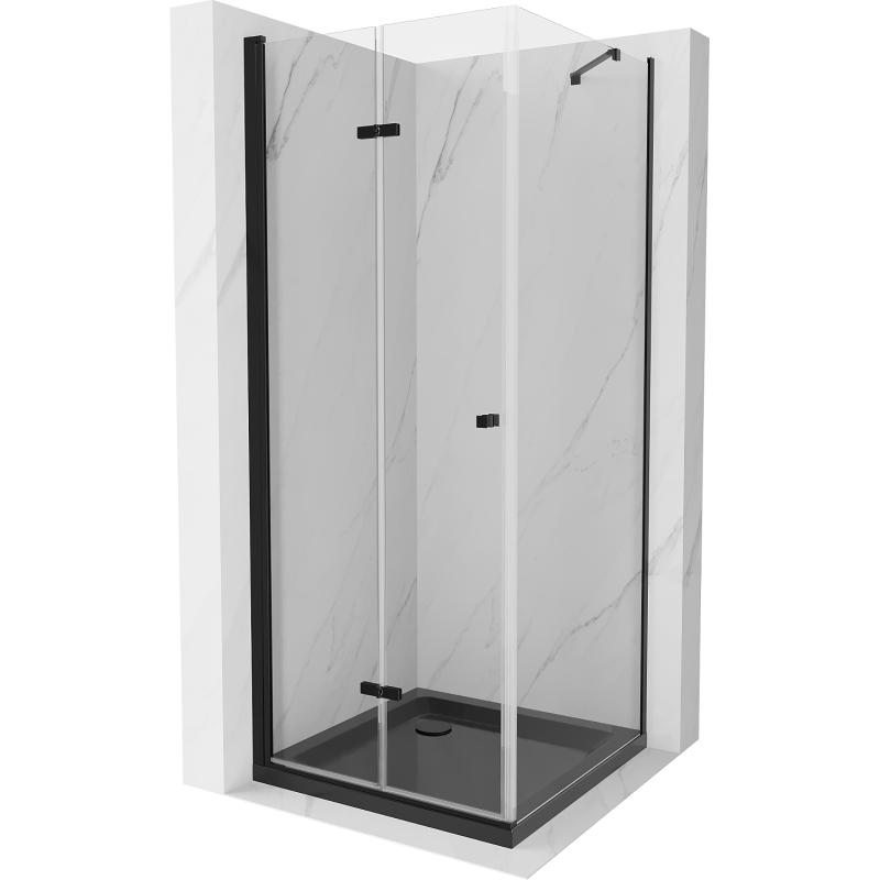 Mexen Lima kabina prysznicowa składana 90 x 90 cm, transparent, czarna + brodzik Flat, czarny - 856-090-090-70-00-4070B