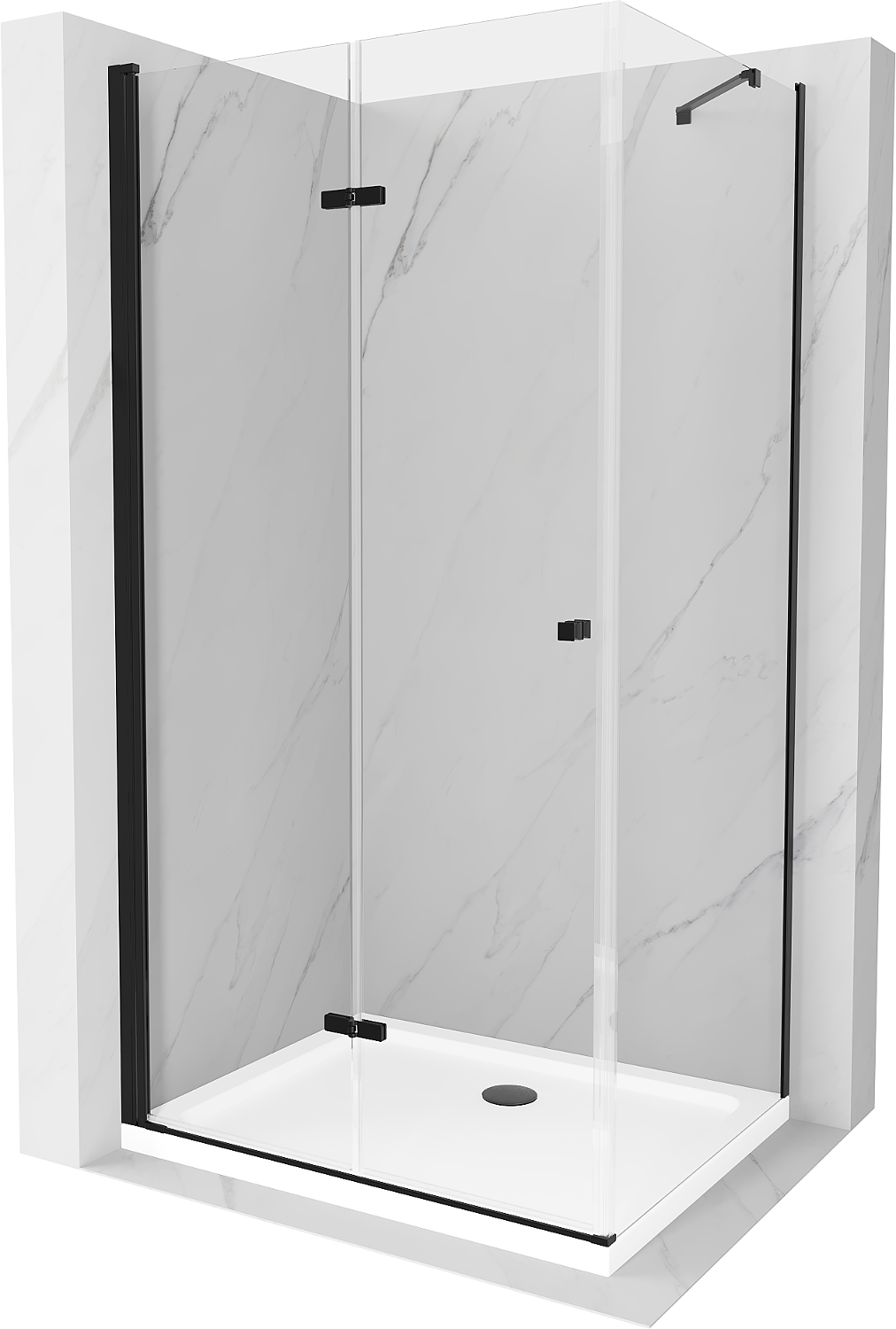 Mexen Lima kabina prysznicowa składana 70 x 90 cm, transparent, czarna + brodzik Flat, biały - 856-070-090-70-00-4010B