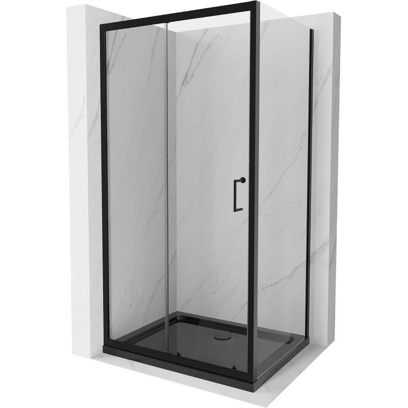 Mexen Apia kabina prysznicowa rozsuwana 130 x 80 cm, transparent, czarna + brodzik Flat, czarny - 840-130-080-70-00-4070B