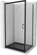 Mexen Apia kabina prysznicowa rozsuwana 130 x 70 cm, transparent, czarna + brodzik Flat, czarny - 840-130-070-70-00-4070B