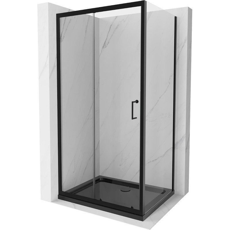 Mexen Apia kabina prysznicowa rozsuwana 120 x 70 cm, transparent, czarna + brodzik Flat, czarny - 840-120-070-70-00-4070B