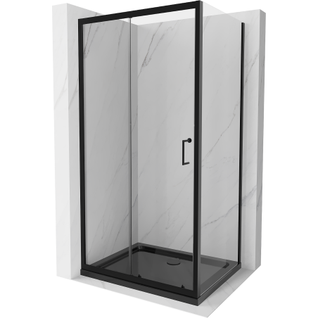 Mexen Apia kabina prysznicowa rozsuwana 110 x 70 cm, transparent, czarna + brodzik Flat, czarny - 840-110-070-70-00-4070B