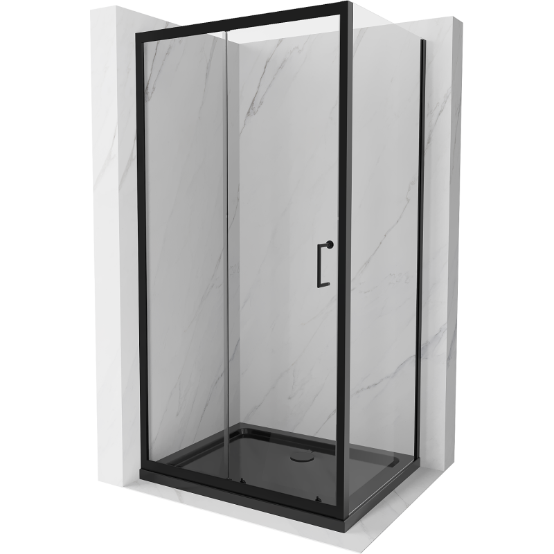 Mexen Apia kabina prysznicowa rozsuwana 90 x 100 cm, transparent, czarna + brodzik Flat, czarny - 840-090-100-70-00-4070B
