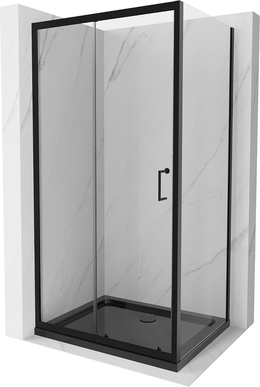 Mexen Apia kabina prysznicowa rozsuwana 90 x 100 cm, transparent, czarna + brodzik Flat, czarny - 840-090-100-70-00-4070B