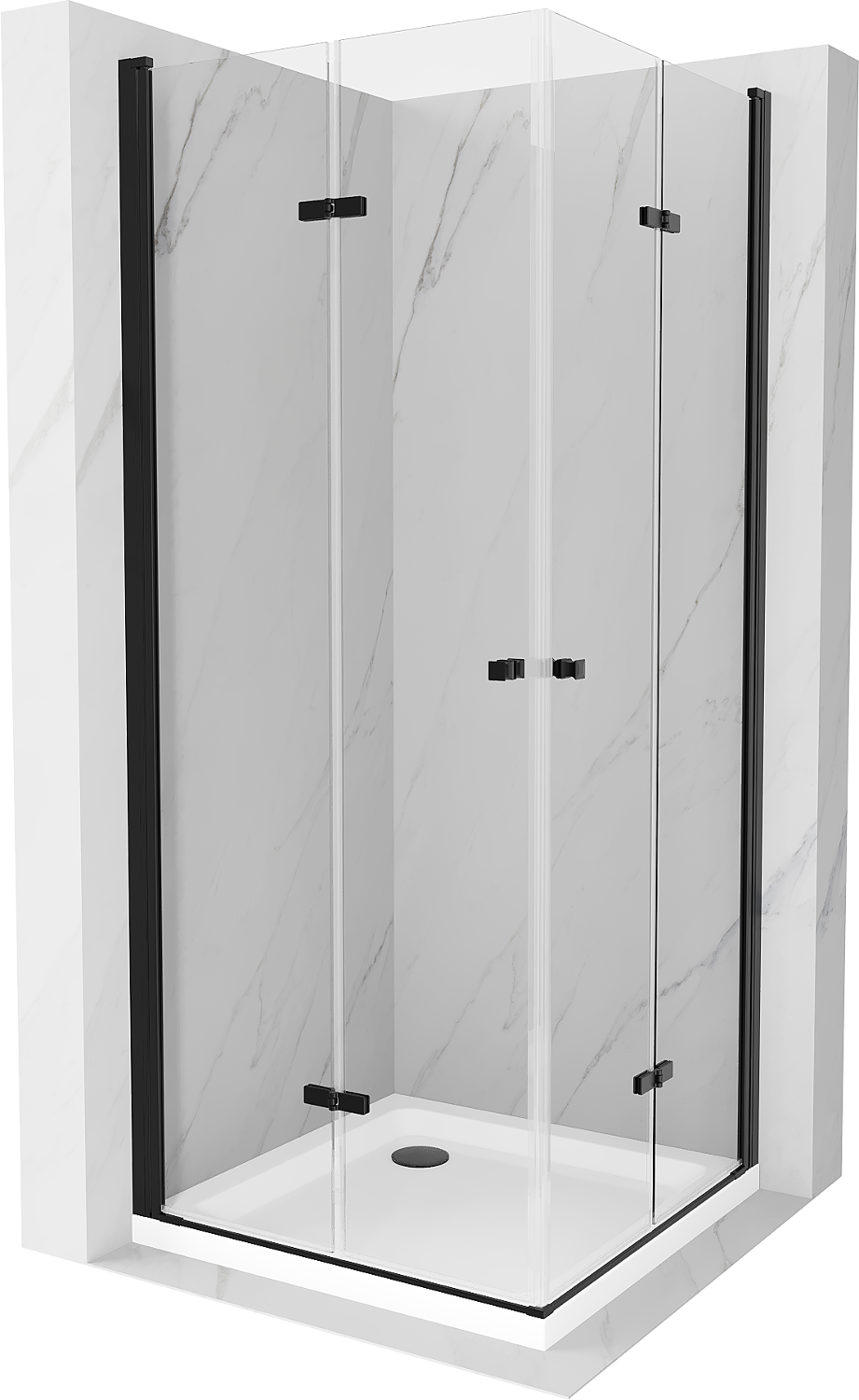 Mexen Lima Duo kabina prysznicowa składana 90 x 90 cm, transparent, czarna + brodzik Flat - 856-090-090-70-02-4010B