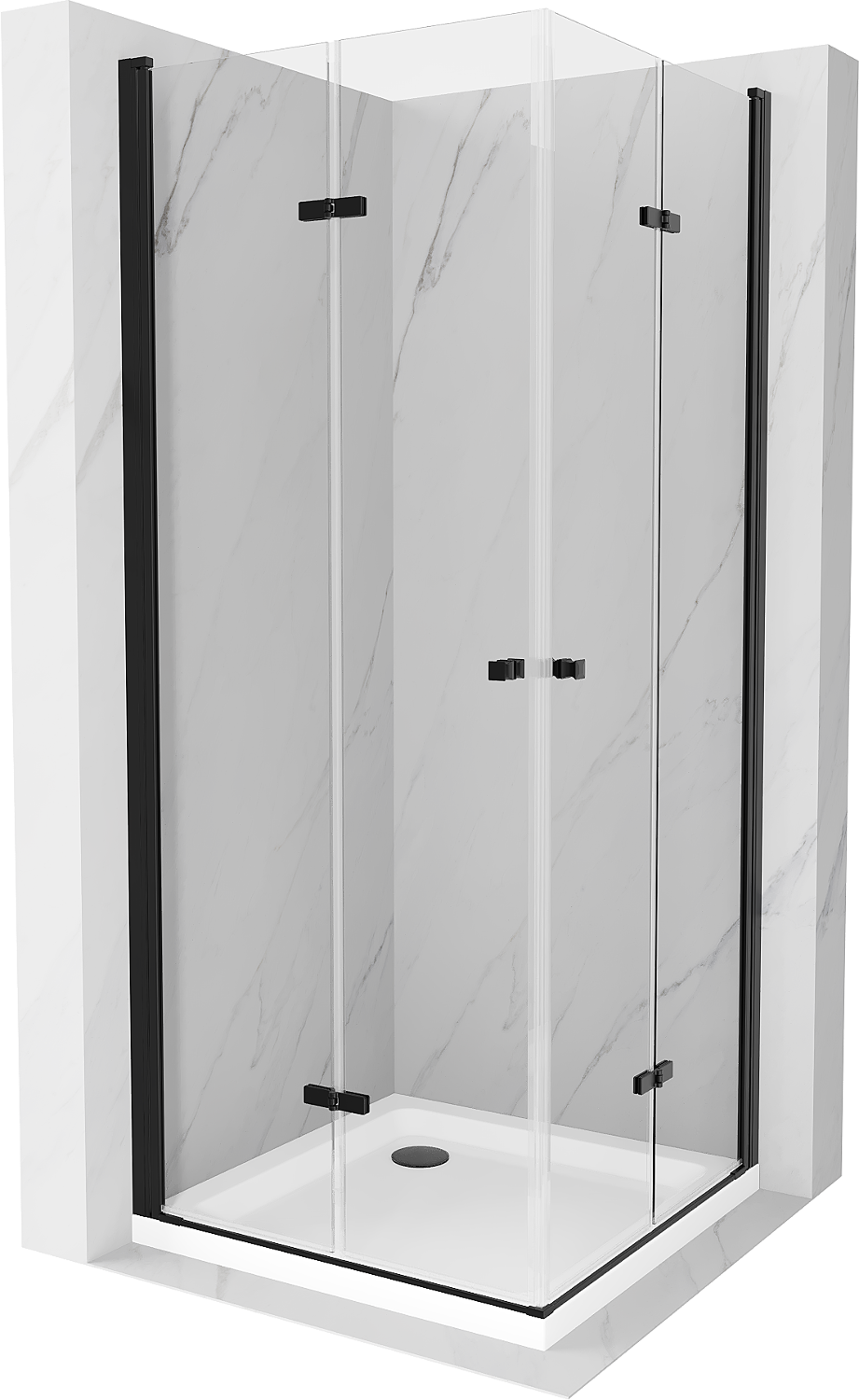 Mexen Lima Duo kabina prysznicowa składana 70 x 70 cm, transparent, czarna + brodzik Flat - 856-070-070-70-02-4010B